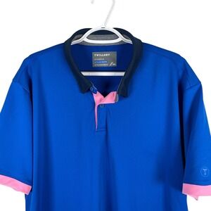 Twillory Mens AthLounger Performance Polo Shirt 2XL Blue‎ Pink Stretch Athletic